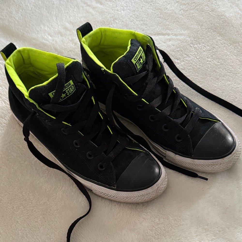 Converse Black and Bright Green High-Tops
